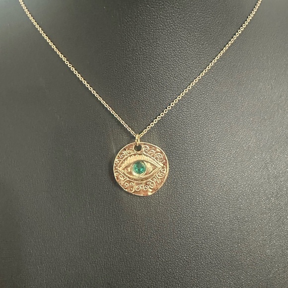 EXPRESS Gold-Tone Evil Eye Pendant Necklace – Teal Glass Center - Picture 6 of 8